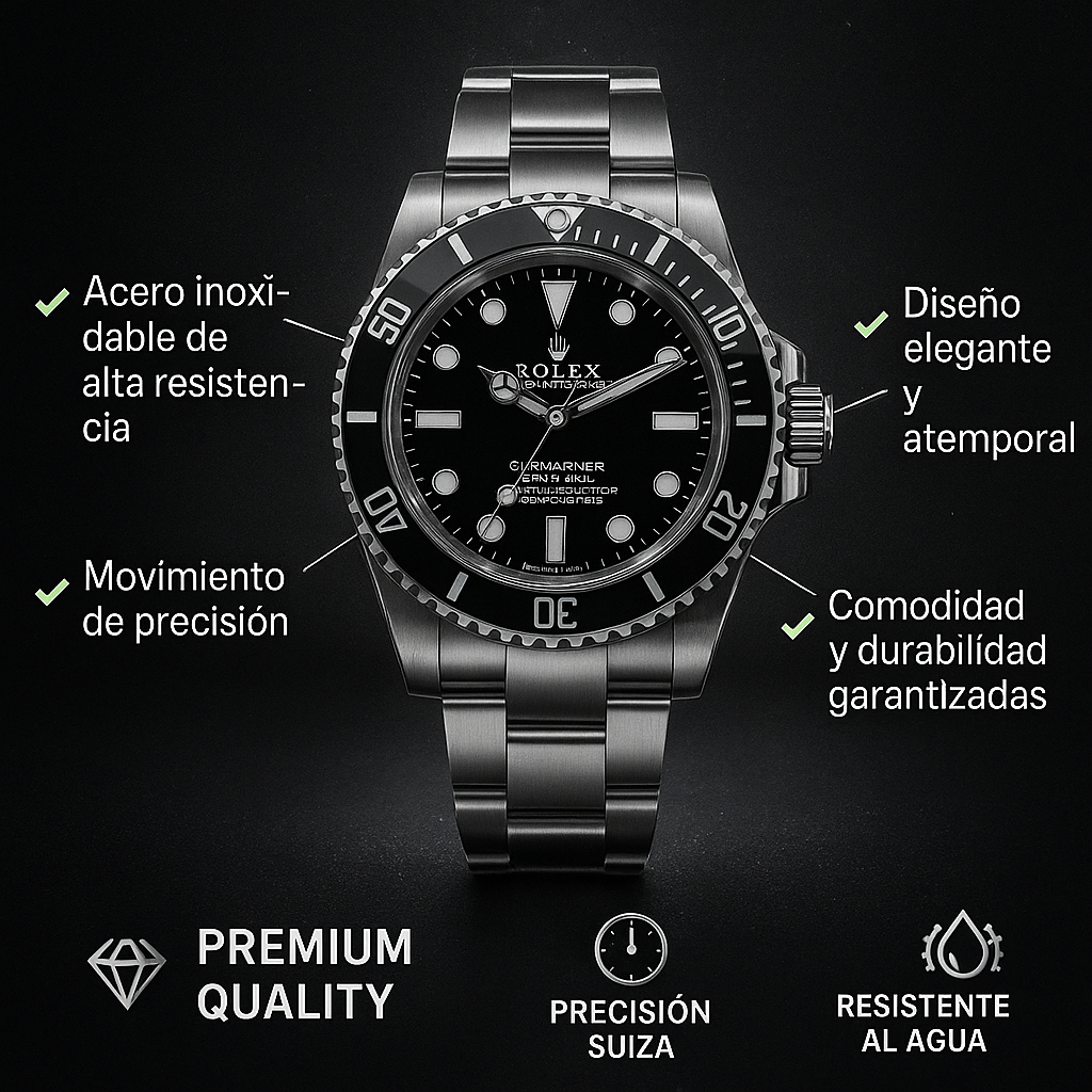 RELOJ SUBMARINER PLATEADO-NEGR0