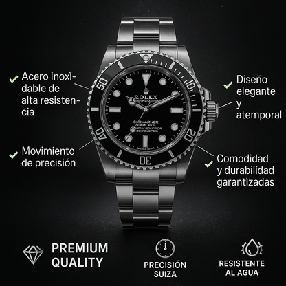 RELOJ SUBMARINER PLATEADO-NEGR0